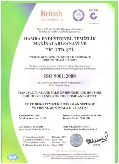 Sertifikat ISO 9001 Hamra Makina