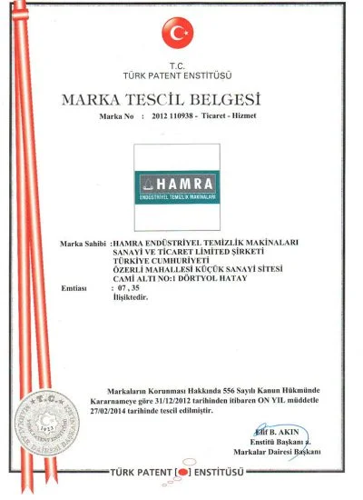 Sertifikat merek Hamra Makina Turki