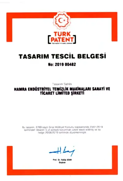 Registrasi desain industri Türk Patent atas nama Hamra Endüstriyel Temizlik Makinaları