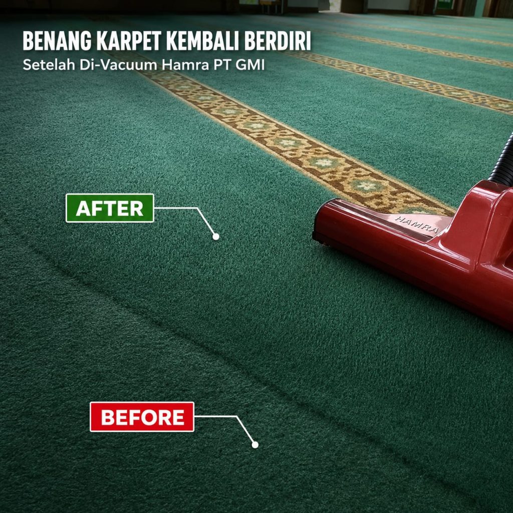 Perbandingan before dan after pile karpet masjid setelah dilalui HM61